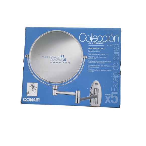 Conair 8" Chrome Wall Mirror 5X Mag Swivel Arm Make Up Open Box - Picture 12 of 13